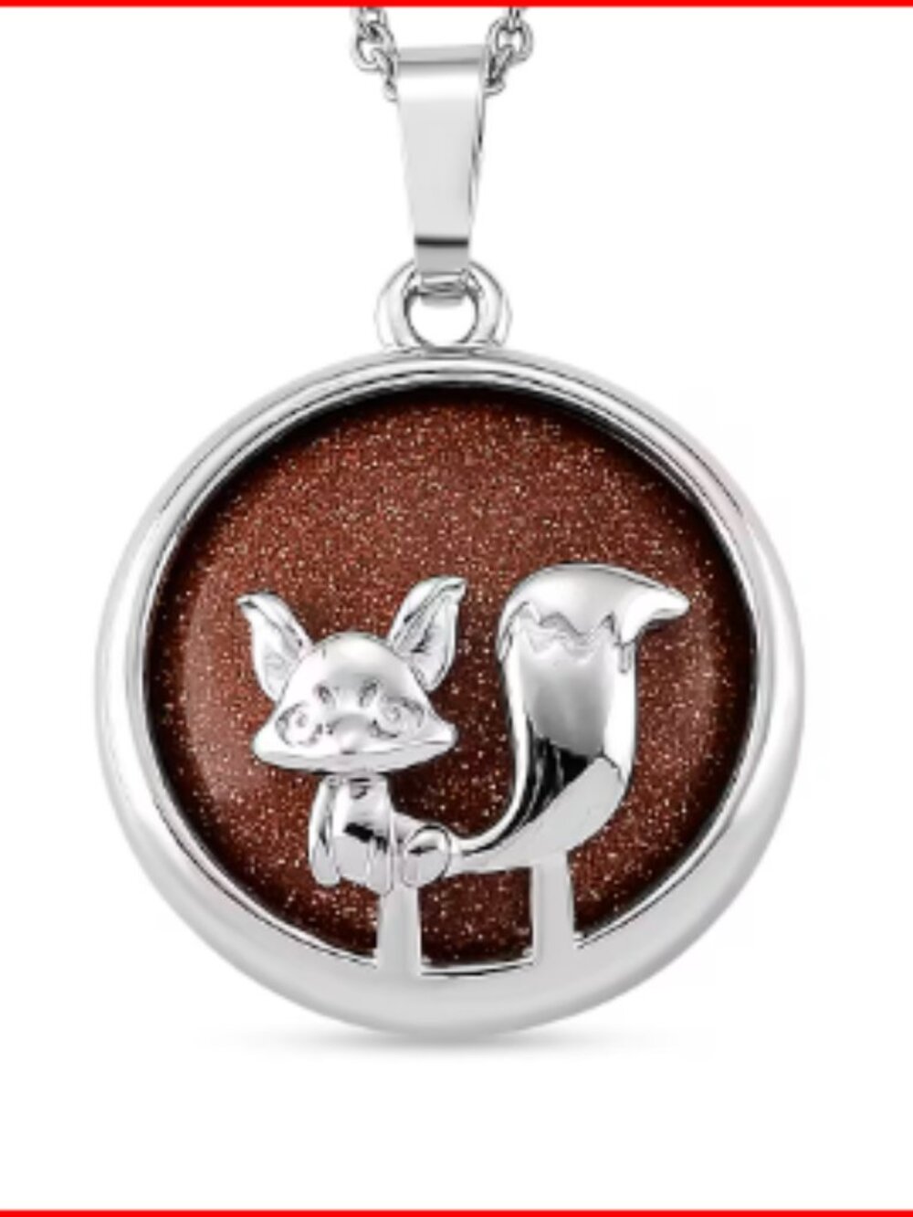 Gold Sandstone Pendant in Silvertone with Stainless Steel Necklace